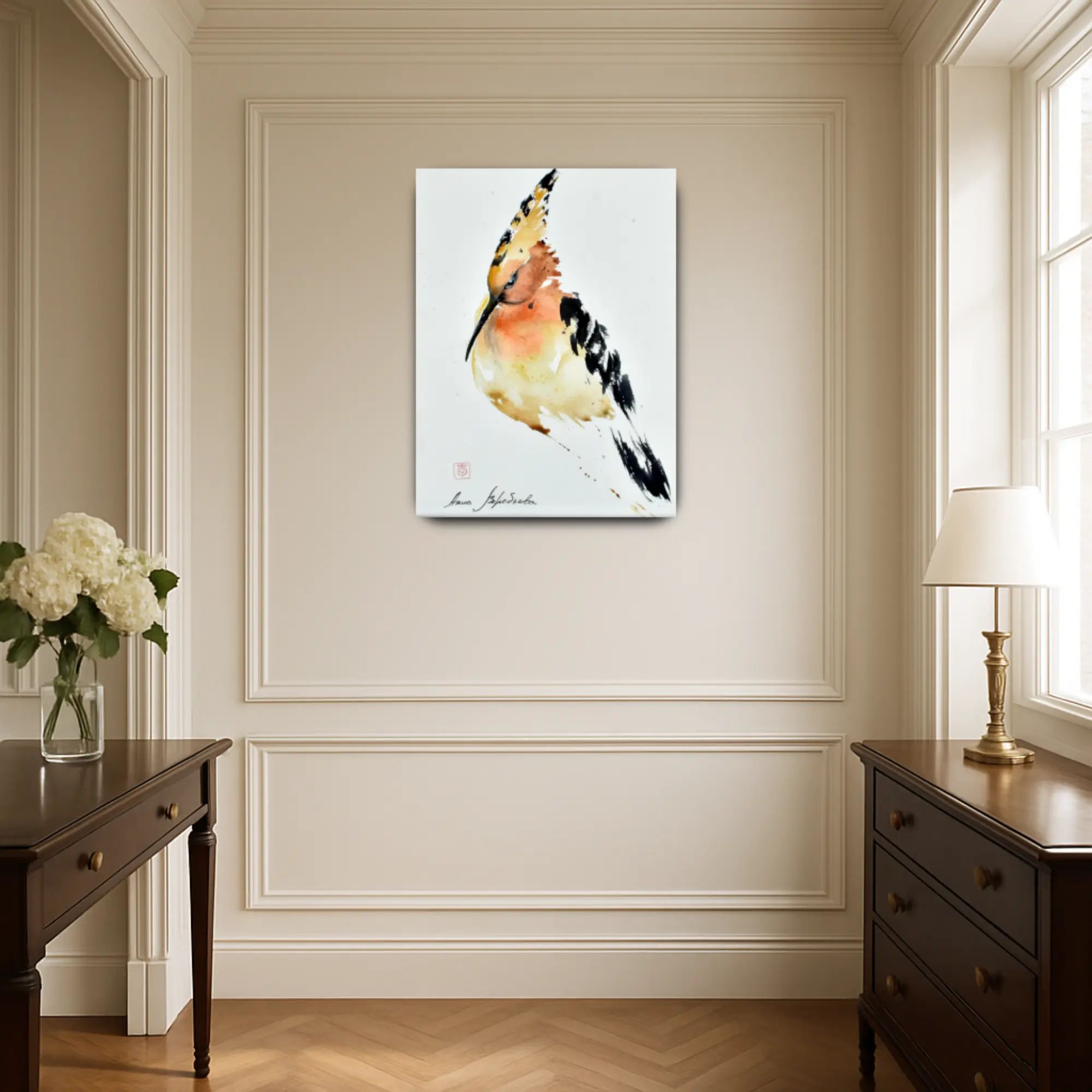 Großes Aquarellbild - Aquarellbild Edle Wandkunst Psittacus Émotion 72,5X95,5cm