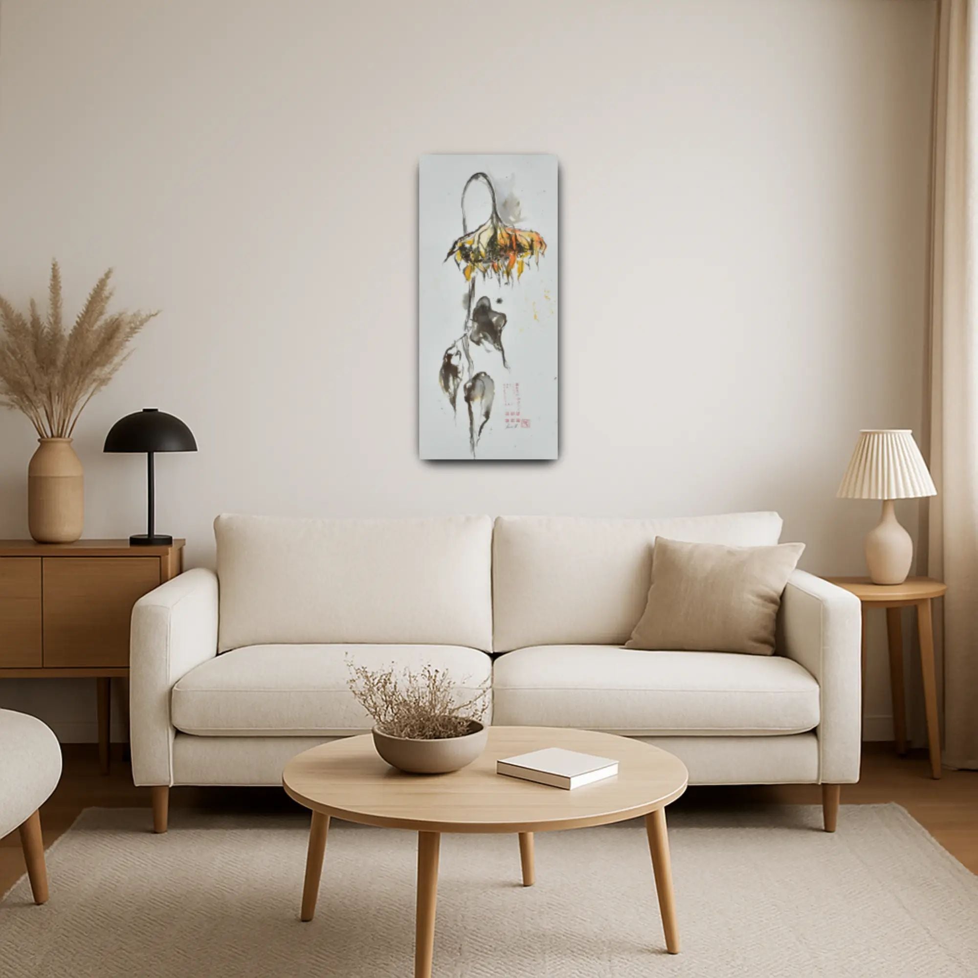 Großes Aquarellbild - Naturrealistisches Wandgemälde Élégie d’Helianthus small
