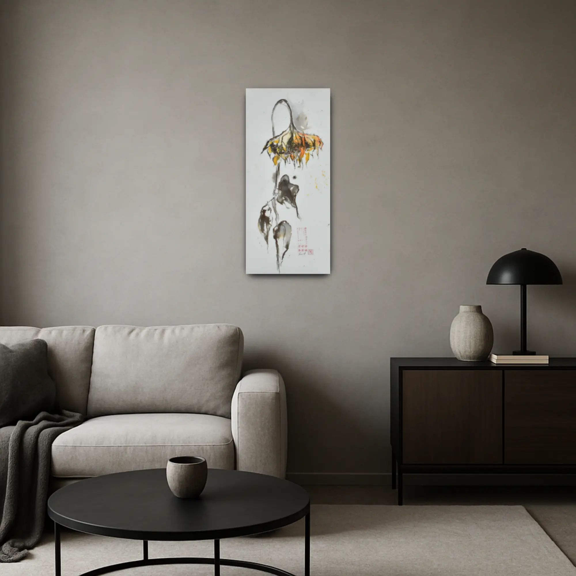 Großes Aquarellbild - Naturrealistisches Wandgemälde Élégie d’Helianthus small