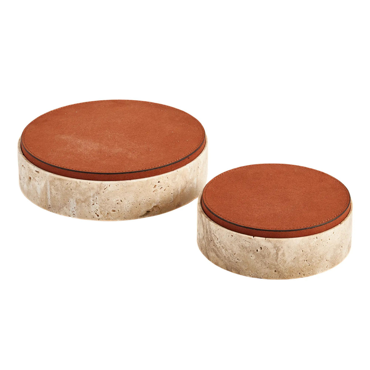 Aufbewahrungsbox - rund mit Lederdeckel - Terracotta Aufbewahrungsdose Naturstein Schmuckkästchen Linea Luxe