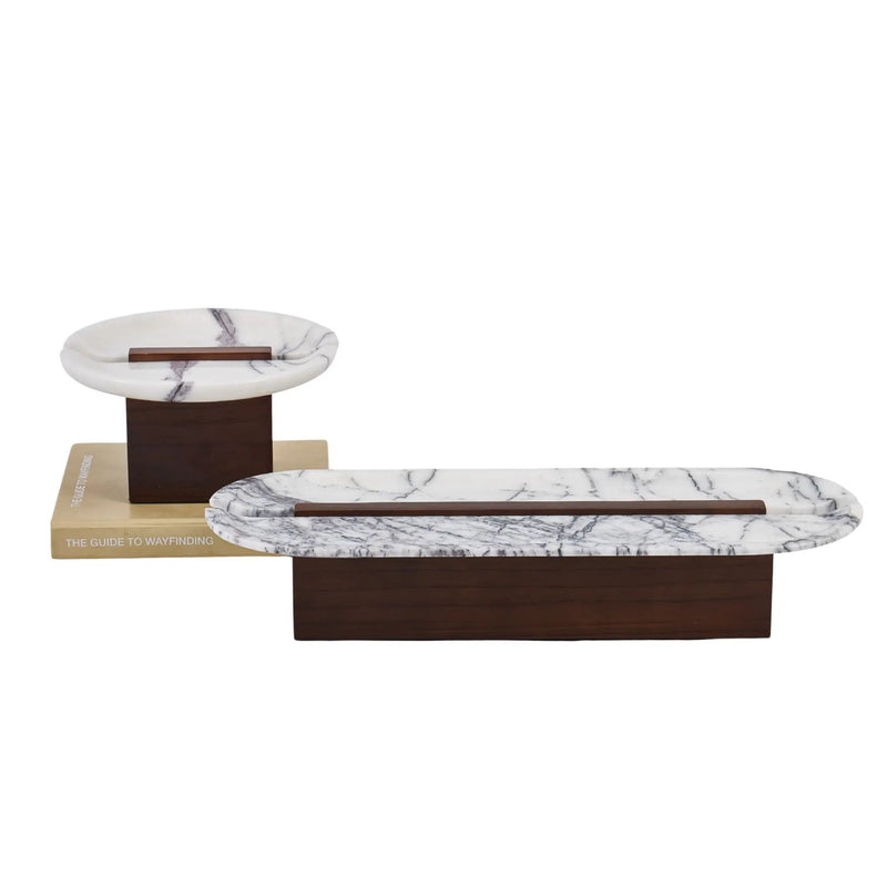 Marmorschale - auf Holzfuß - Designer Obstschale hochwertige Tischdeko Marbre Élégance