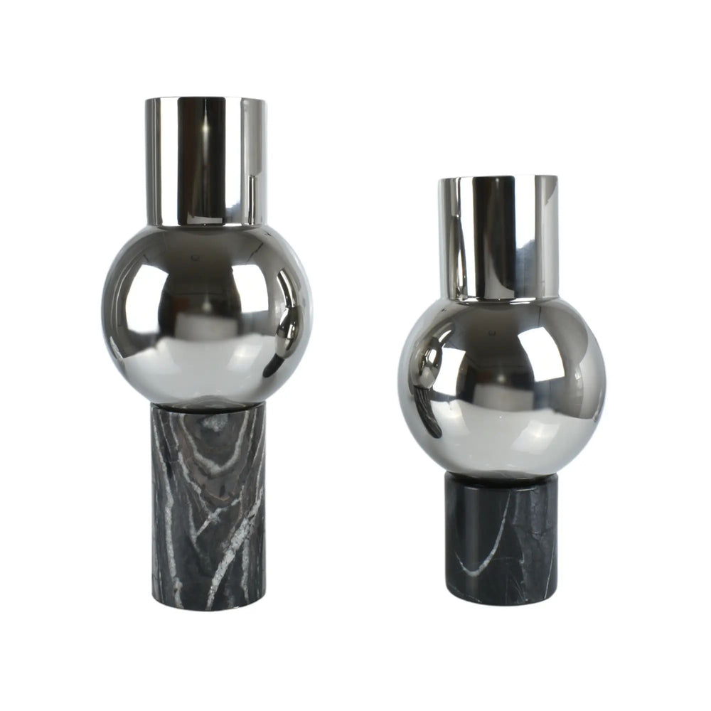 Vase - mit Marmorgestell - Runde Tischvase Edelstahlvase Fatroly