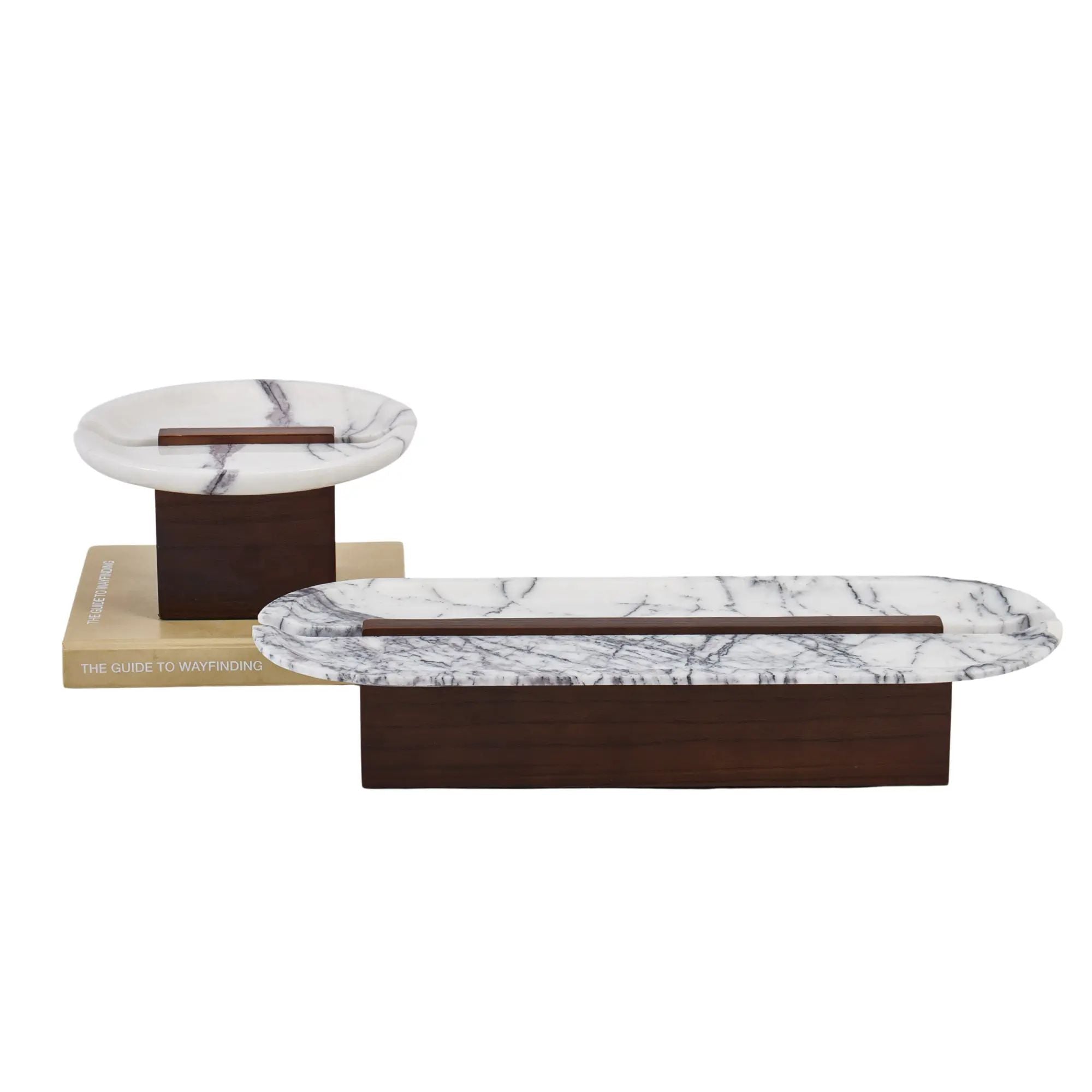 Marmorschale - auf Holzfuß - Designer Obstschale hochwertige Tischdeko Marbre Élégance Groß