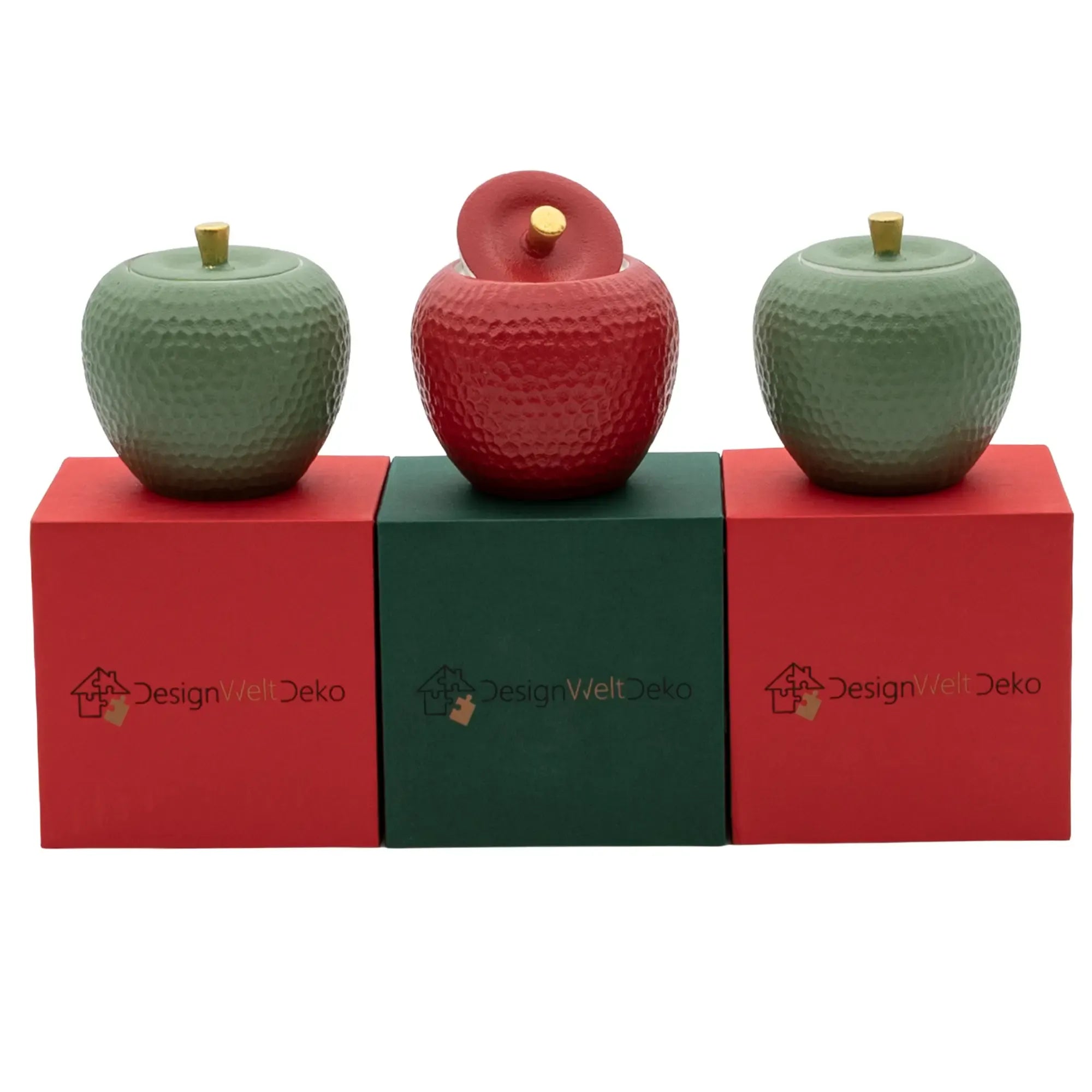 Duftkerze - nachaltige Kerze in Keramik-Dose - Apfelform - Aromakerze - Apfel Zitronenduft