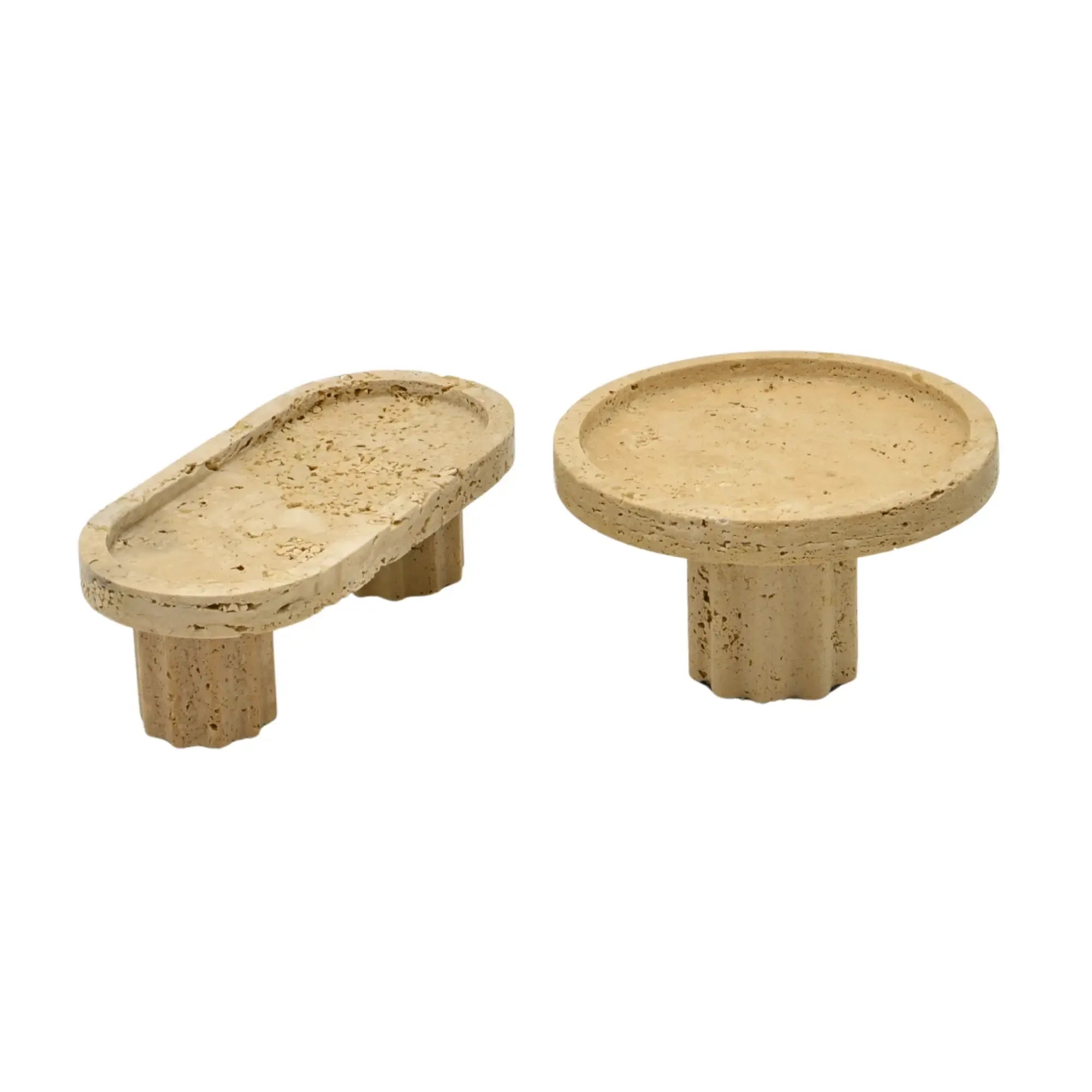 Travertindeko-Schale - rund 19cm auf Fuß - Edle Servierplatte Deko Sockelschale Coppa Romana Rund