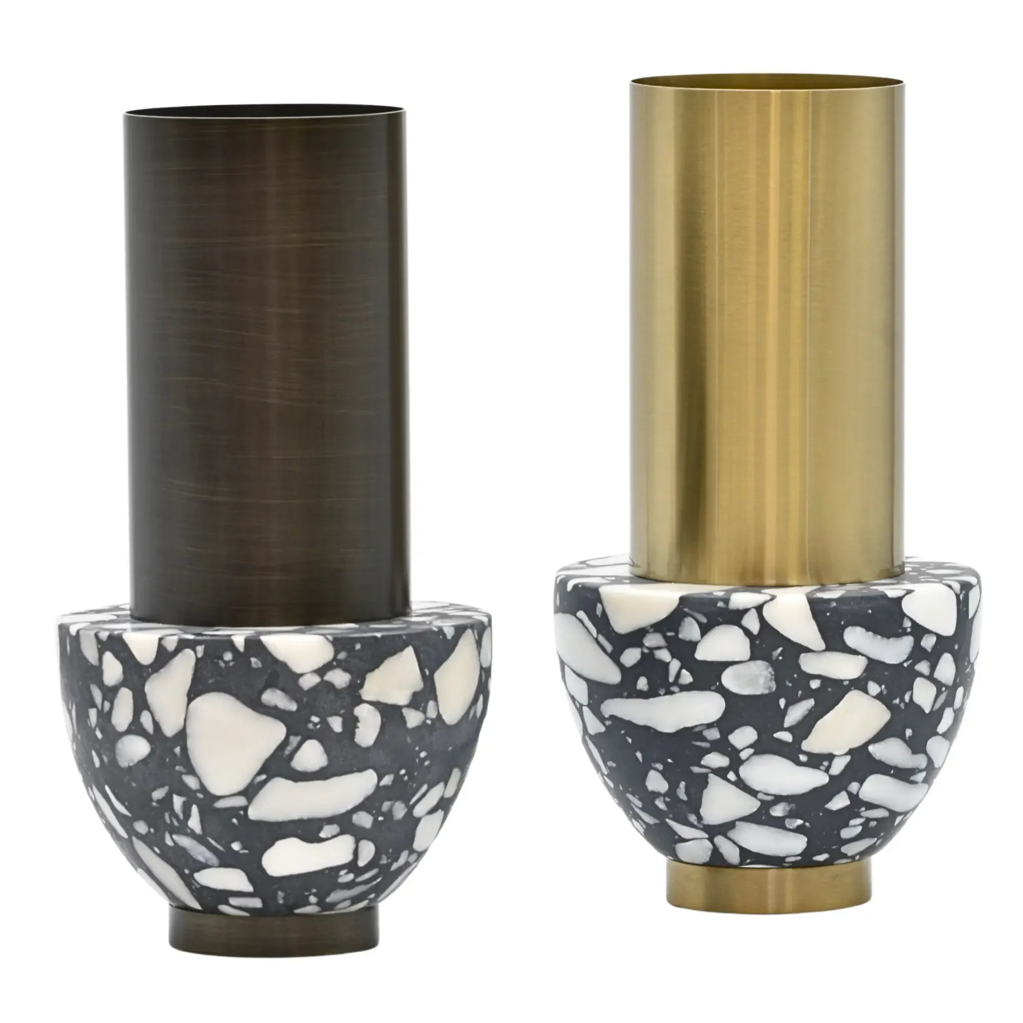 Edelstahlvase - mit Marmor - Runde Designervase Gebürstet Noble Gold