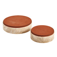 Aufbewahrungsbox - rund mit Lederdeckel - Terracotta Aufbewahrungsdose Naturstein Schmuckkästchen Linea Luxe