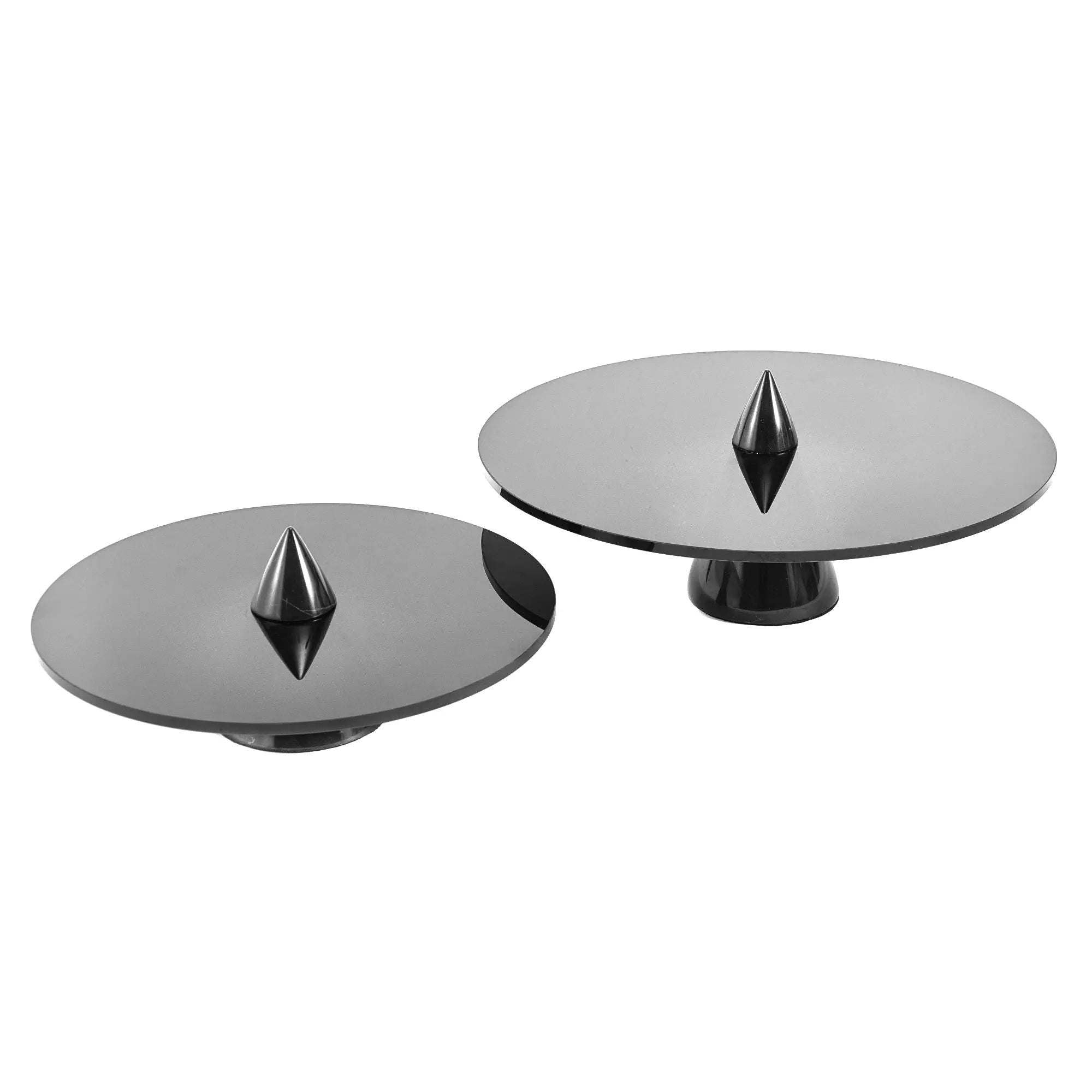 Servierplatte - rund mit Marmorfuß - Rauchglas Tortenplatte Dekoteller Équilibre Noir Groß