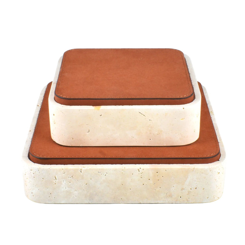 Aufbewahrungsbox - mit Lederdeckel - Quadratische Ablagedose Schmuckkästchen Linea Luxe Square