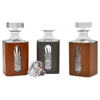 Whisky-Karaffen-Set - aus 3 Teilen mit Leder - Modernes Whiskyglas-Set Kunstlederumrandung Luxe