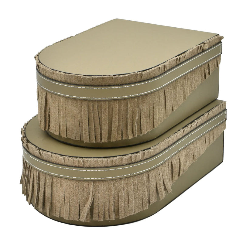 Schmuckbox - Schmuckschatulle Leder-Aufbewahrungsbox – Velours Schmuckkästchen – Frangé