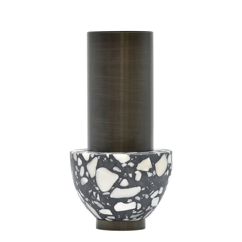 Edelstahlvase - mit Marmor - Runde Designervase Gebürstet Noble