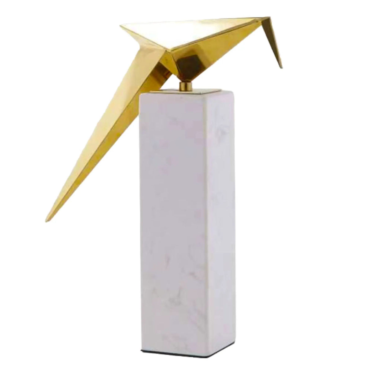 Tierfigur - auf Marmorbasis - Skulpturale Dekofigur – Goldmetall auf Marmorsockel – Abstrakte Vogelstudie, origami-inspiriert Aurea Avis Duo
