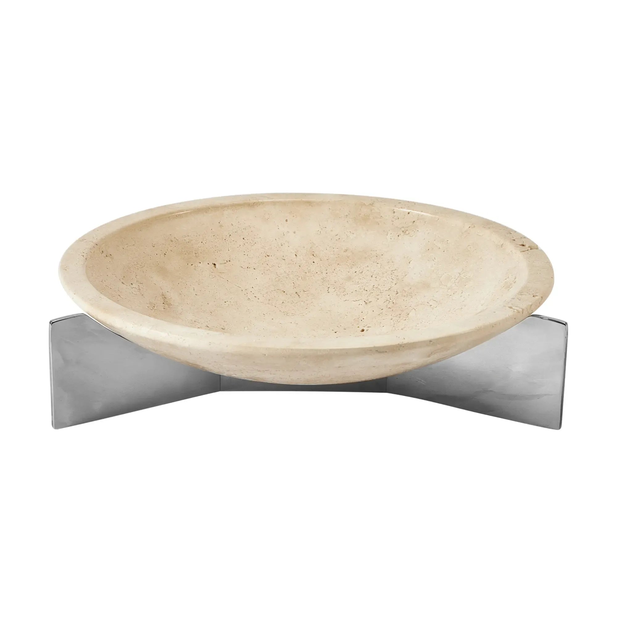 Dekoschale - rund auf Gestell - Servierschüssel Designer Obstschale Argos Warmes Travertin