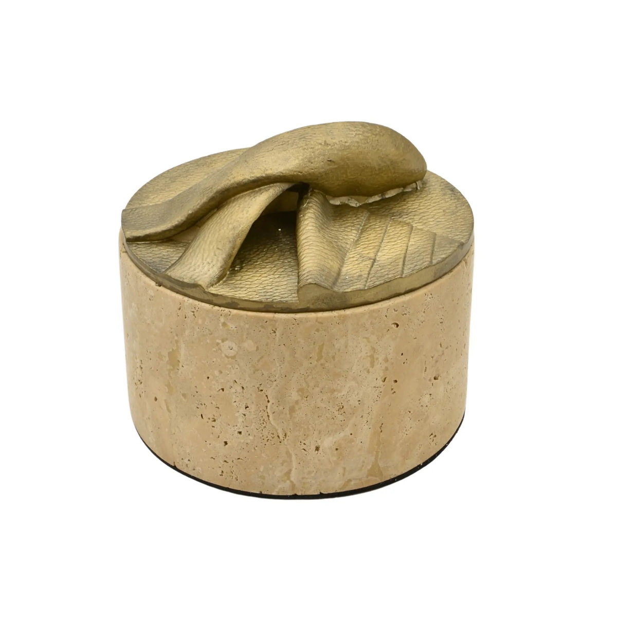 Aufbewahrungsbox - Schmuckdose aus Naturstein mit Messing-Deckel - Runde Design-Dose Aurea Travertina