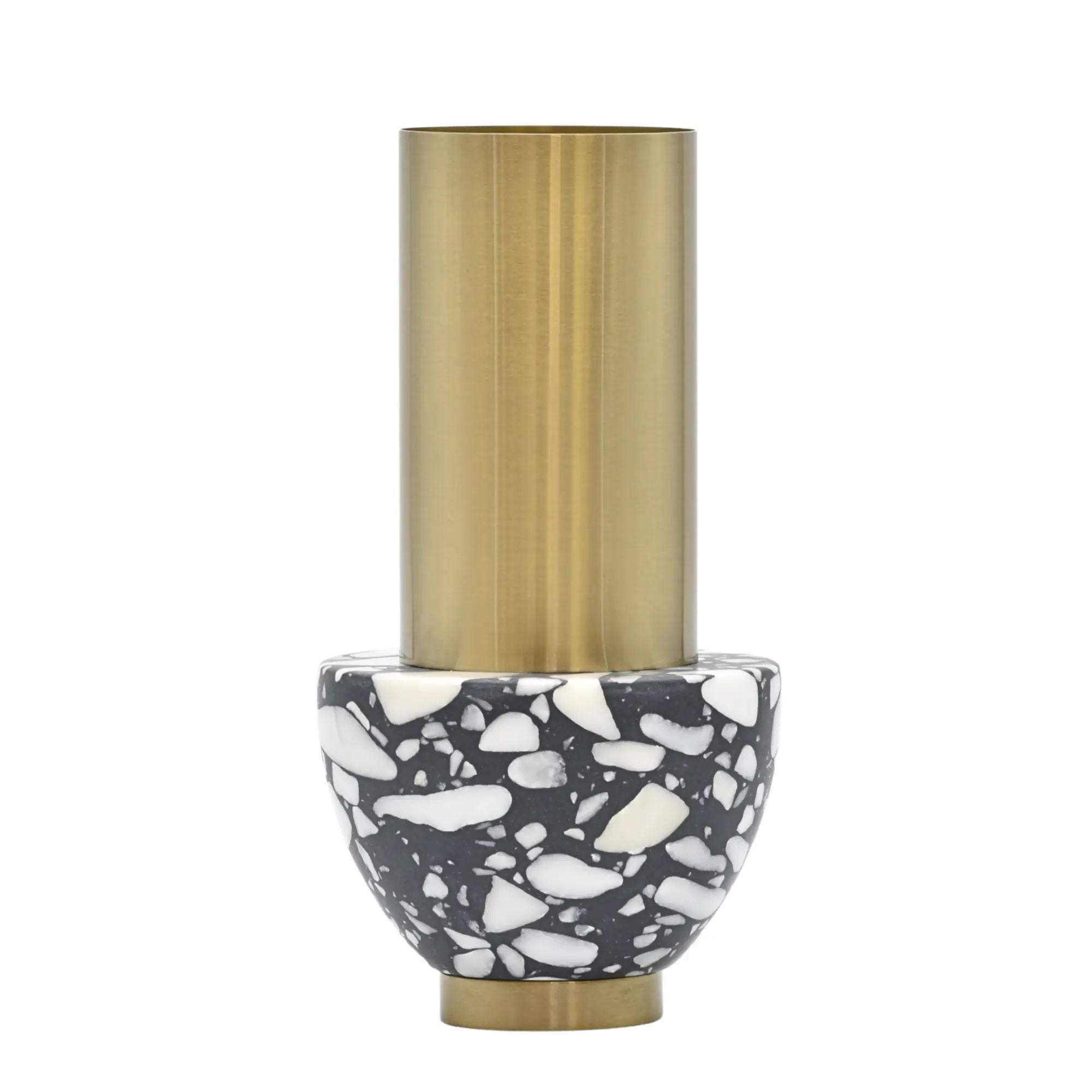 Edelstahlvase - mit Marmor - Runde Designervase Gebürstet Noble Gold