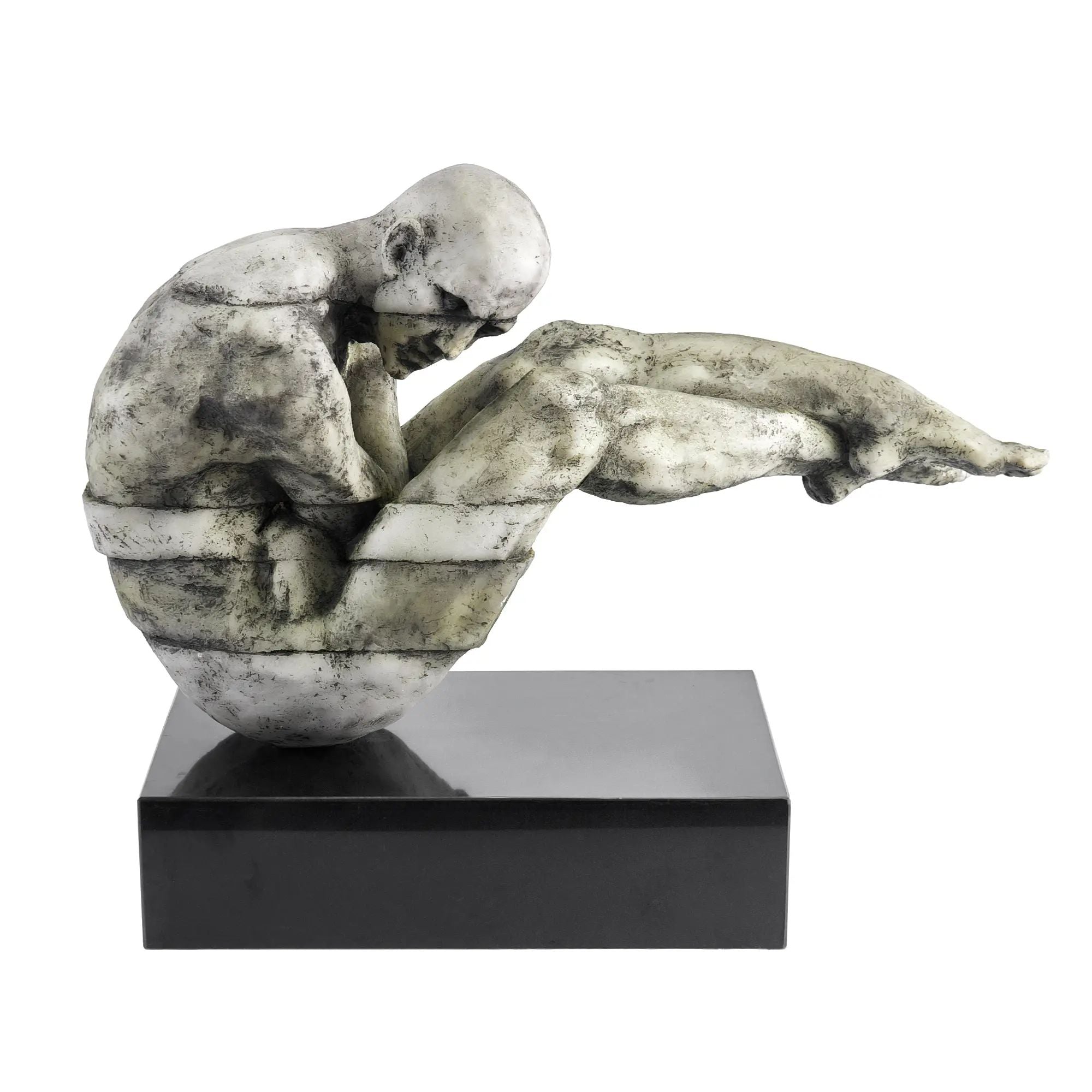 Kunststein-Skulptur - gebeugte Menschenfigur - Kunststein auf Sockel Human Arc Grau
