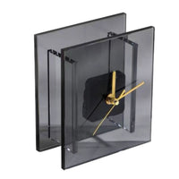 Tischuhr - mit Goldzeiger - Puristische Designuhr – Quadratische Rauchglas-Acryl Dekouhr mit goldenen Zeigern Noctis Aurum