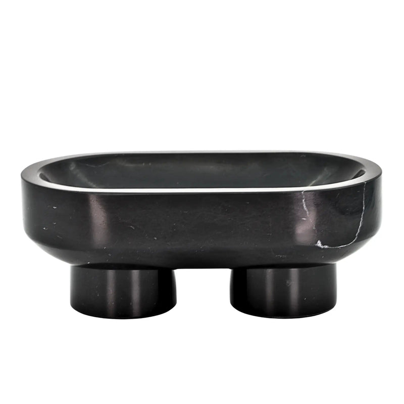 Marmorschale - oval mit Fuß - Massive Steinschale Design Deko-Schale Obsidian Tray