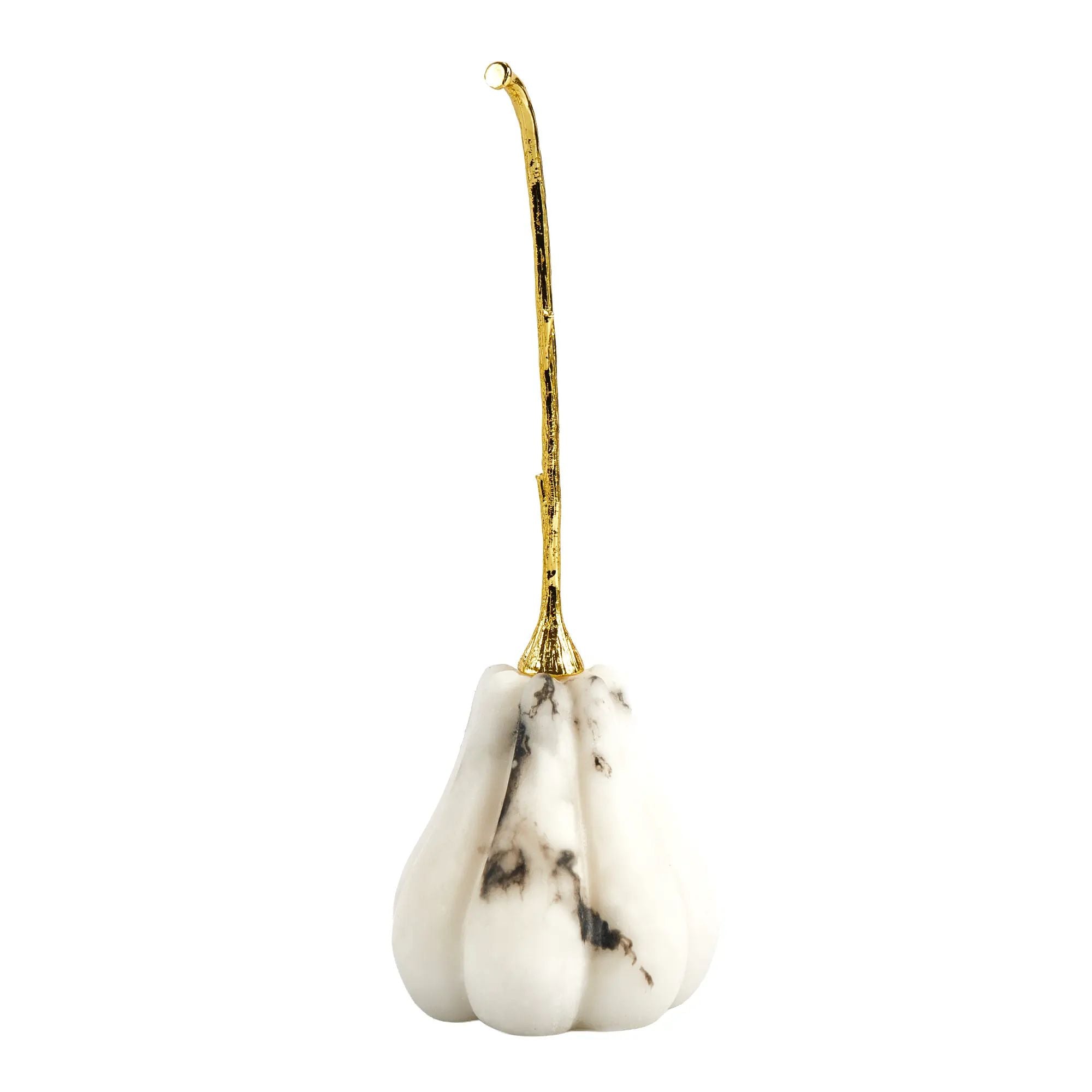 Kürbisfigur - Skulptur Puristisch – Weißer Marmor mit vergoldetem Stiel – Kürbis Deko-Objekt Aurum Cucurbita Kürbis-Lang