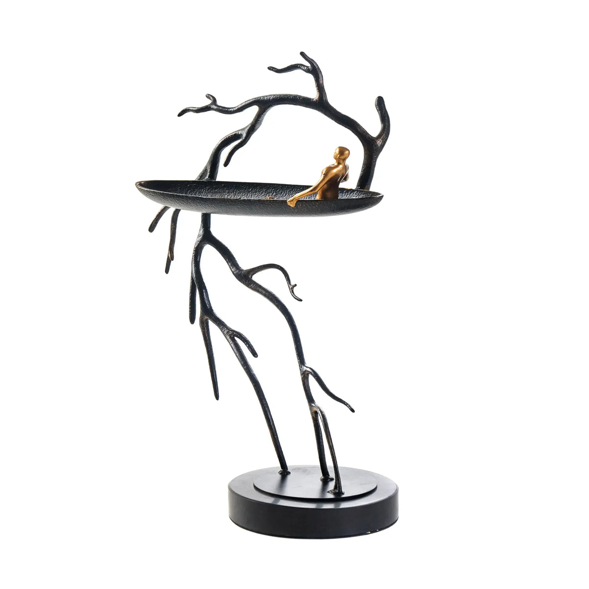 Dekofigur - mit Baum und Boot - Metall Deko Skulptur Rameur