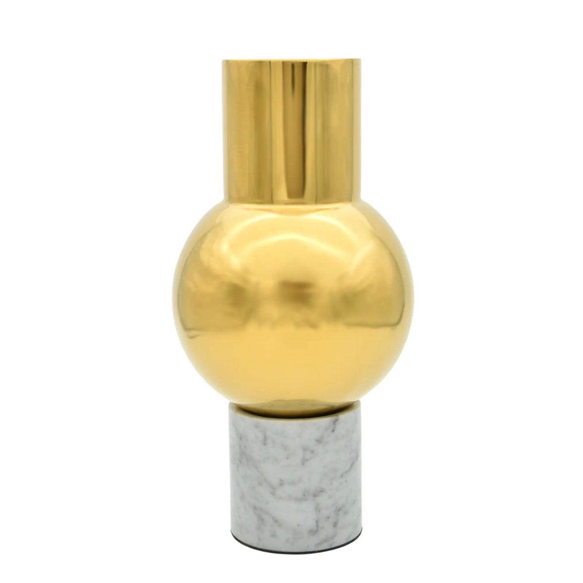 Vase - mit Marmorgestell goldene - runde Tischvase Edelstahlvase Fatroly Goldi