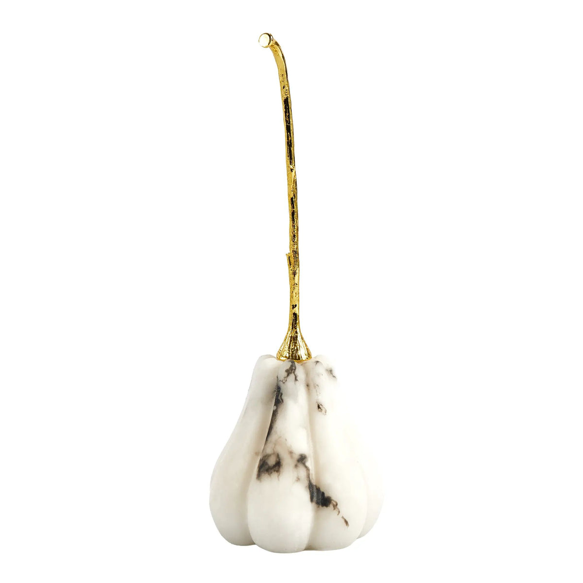 Kürbisfigur - Skulptur Puristisch – Weißer Marmor mit vergoldetem Stiel – Kürbis Deko-Objekt Aurum Cucurbita