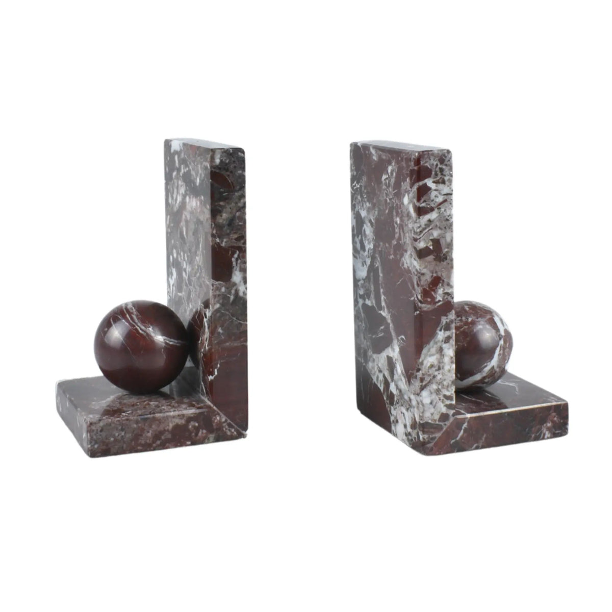 Buchstütze - aus kirschroten Marmor - Buchhalter mit Marmorkugel Naturstein Stütze Rosso
