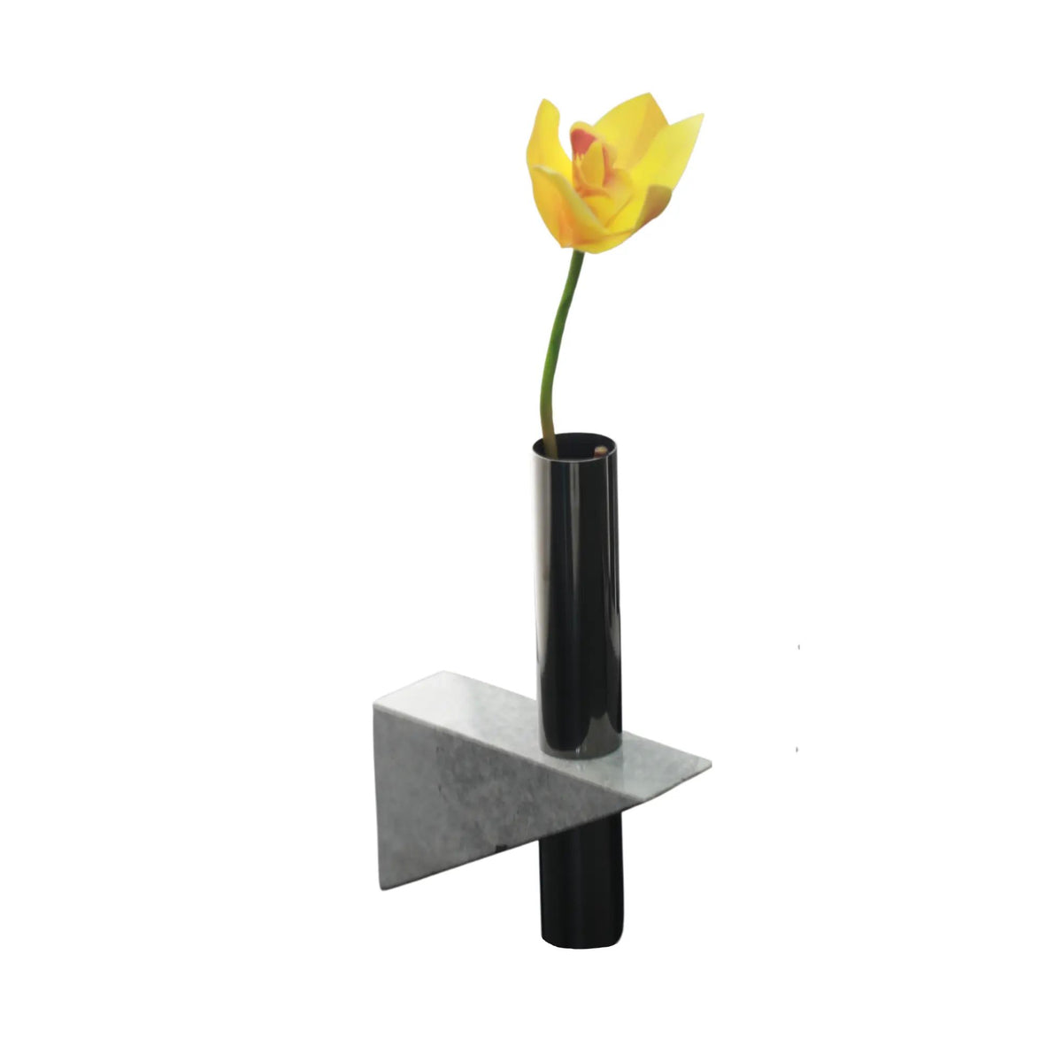 Tischvase - mit Marmorfuß - Designer Edelstahlvase moderne Marmorvase Zenith