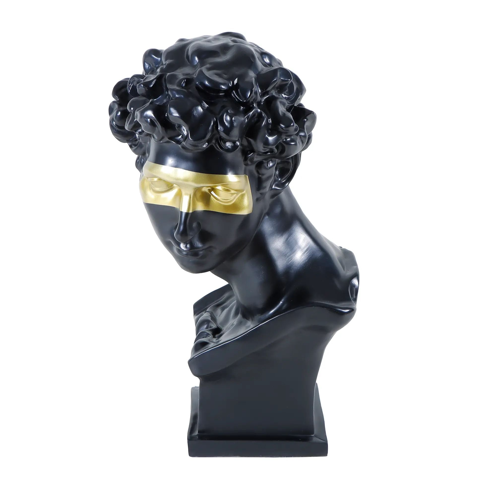 Dekobüste - David Kopffigur – Schwarz mit goldener Augenbinde – Michelangelo David Deko-Objekt Aurea Nan