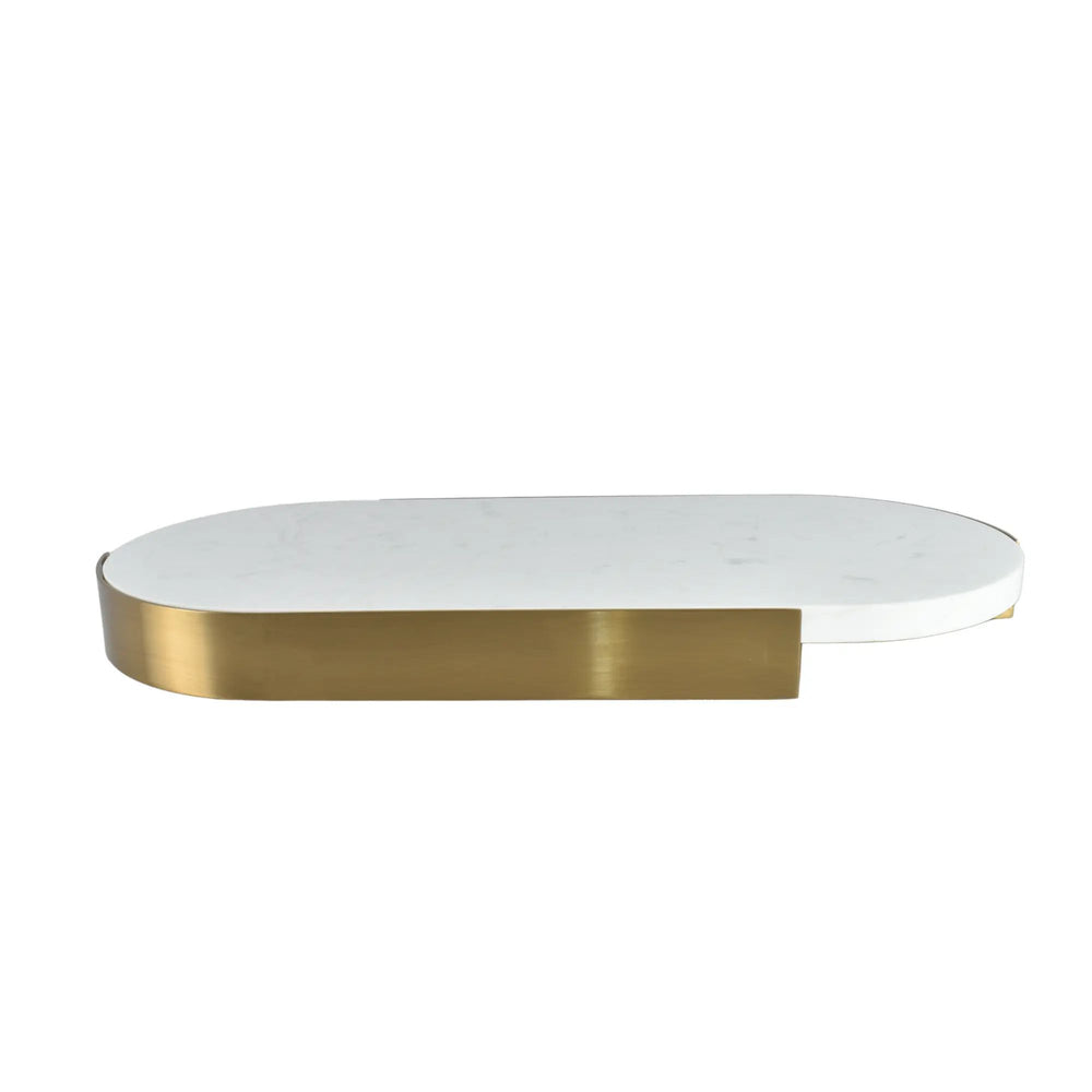 Marmortablett - oval mit Goldkante - Luxus Serviertablett Dekorationsplatte Plateau Élégance