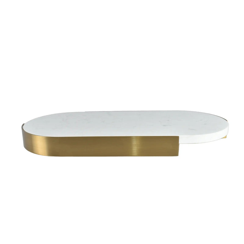 Marmortablett - oval mit Goldkante - Luxus Serviertablett Dekorationsplatte Plateau Élégance