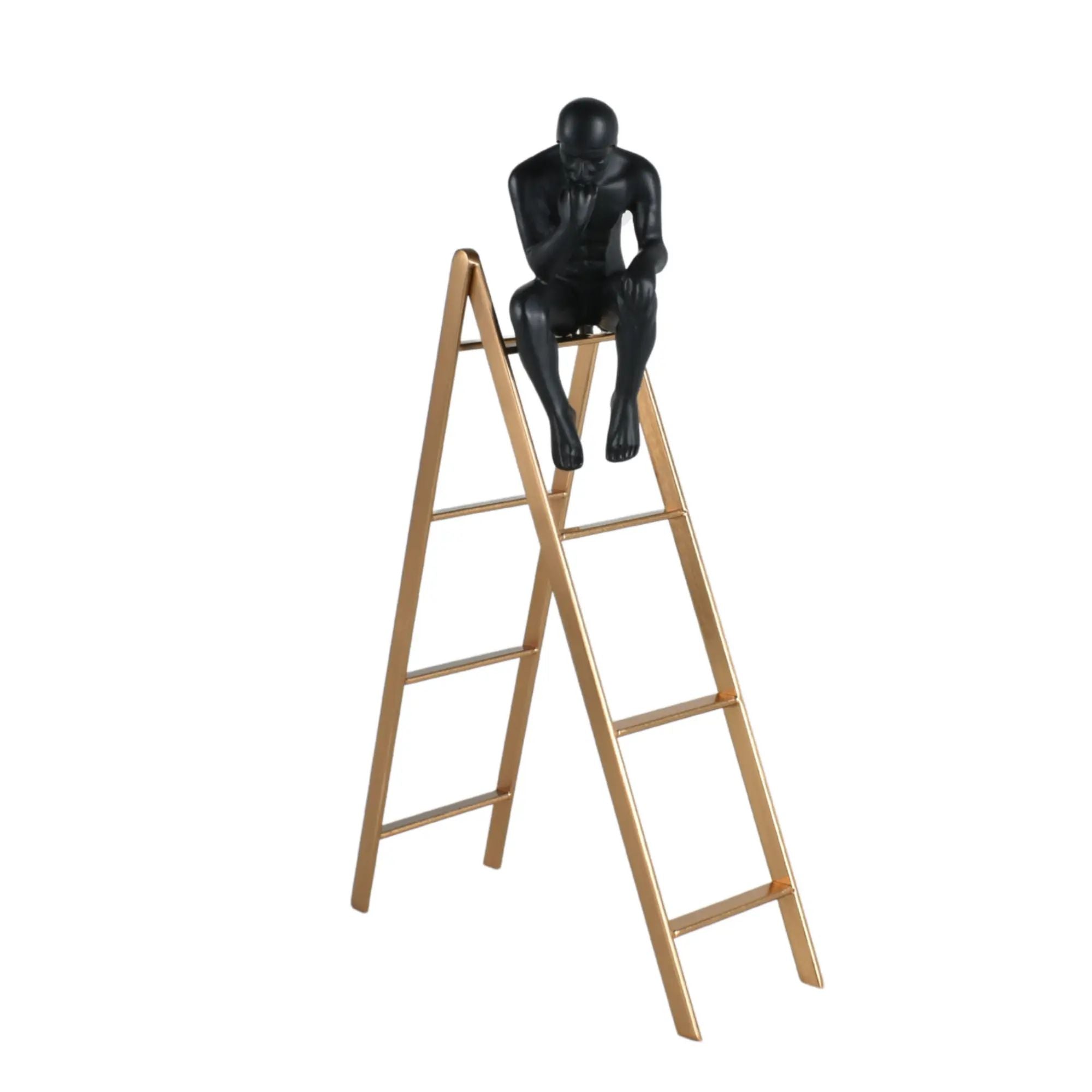 Denkerfigur - auf Leiter - Leiter Skulptur Rodin Hondo Antikgold