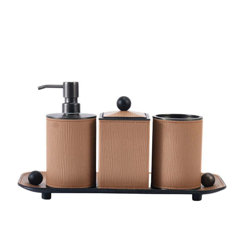 Baddeko-Set - aus 4 Teilen - Luxus Feinleder Badset Seifenspender Eleganza Bath