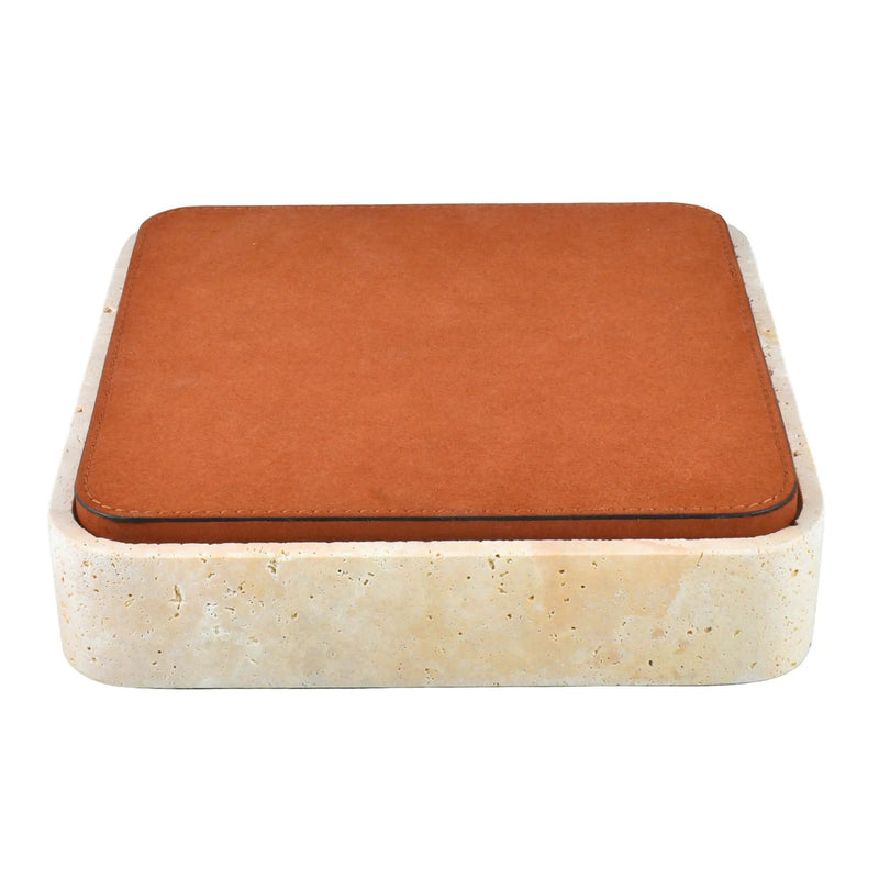 Aufbewahrungsbox - mit Lederdeckel - Quadratische Ablagedose Schmuckkästchen Linea Luxe Square