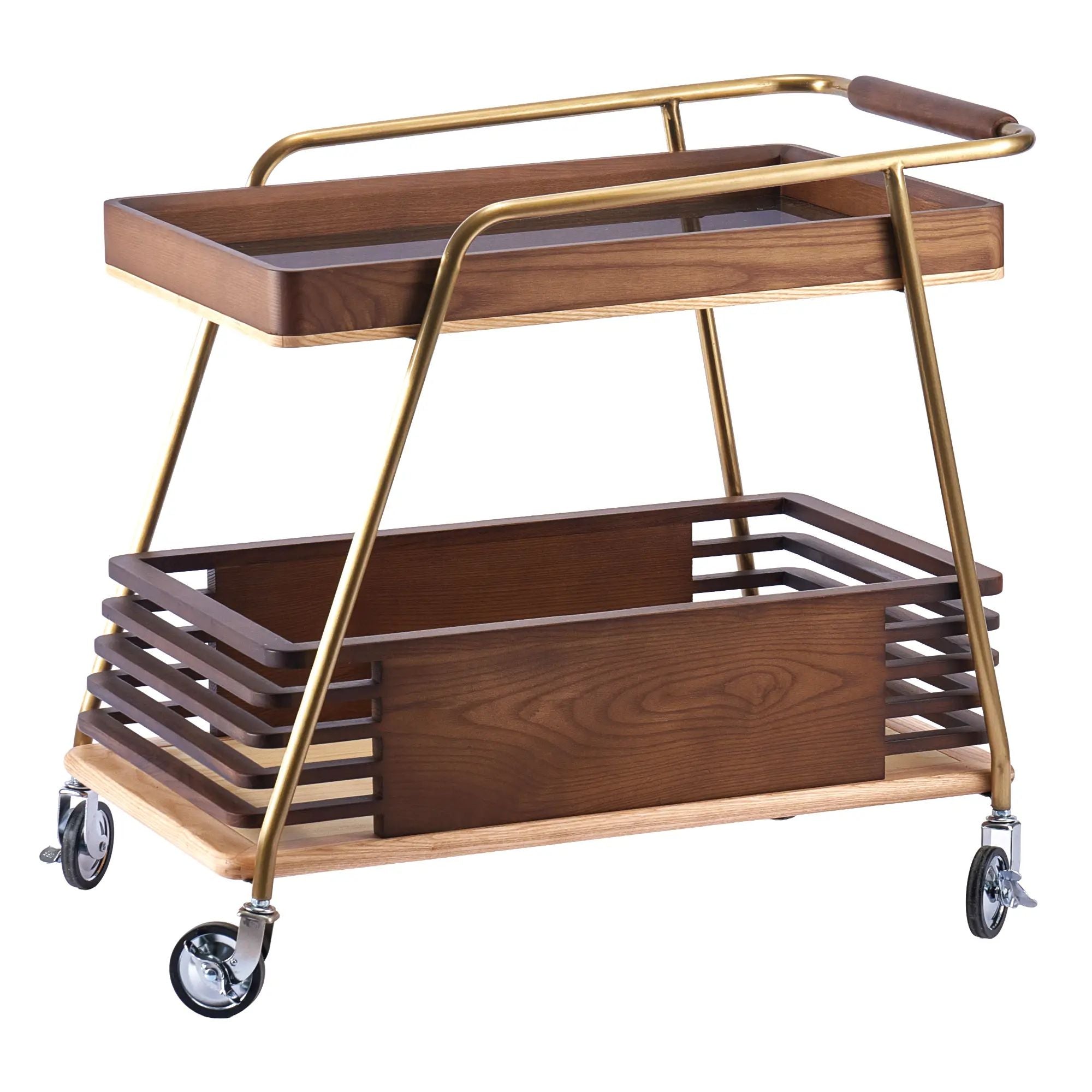Servierwagen - Barwagen zweistufig – Aus Nussbaumholz – Rollender Design-Trolley Kaffeewagen Aurea Nan