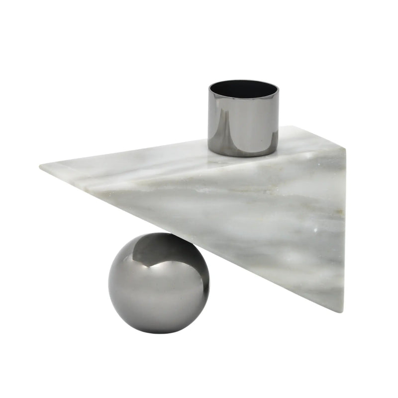 Tischvase - mit Marmorfuß - Designer Edelstahlvase moderne Marmorvase Zenith