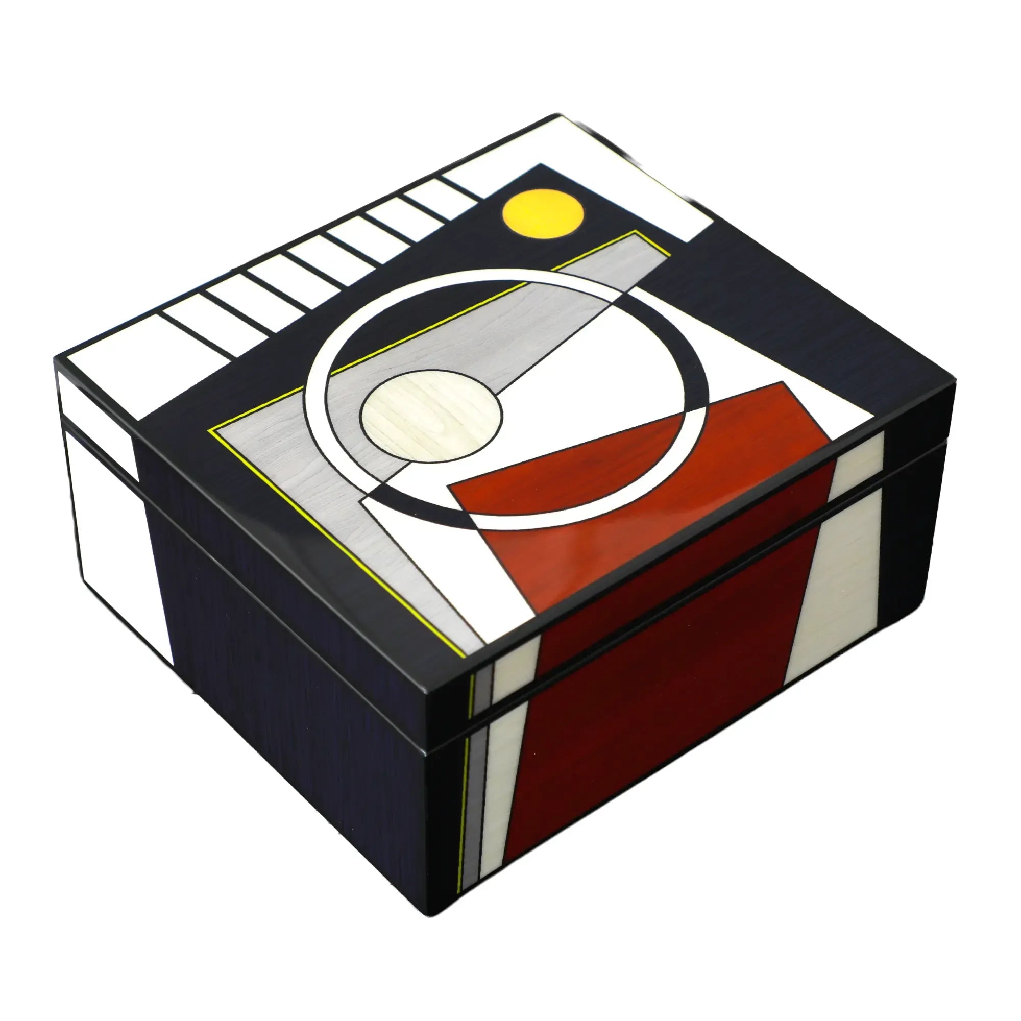 Schmuckbox - Schmuckdose grafisch – lackiertes Holz mit Harzintarsien – Art-Déco Design Orphée Nan