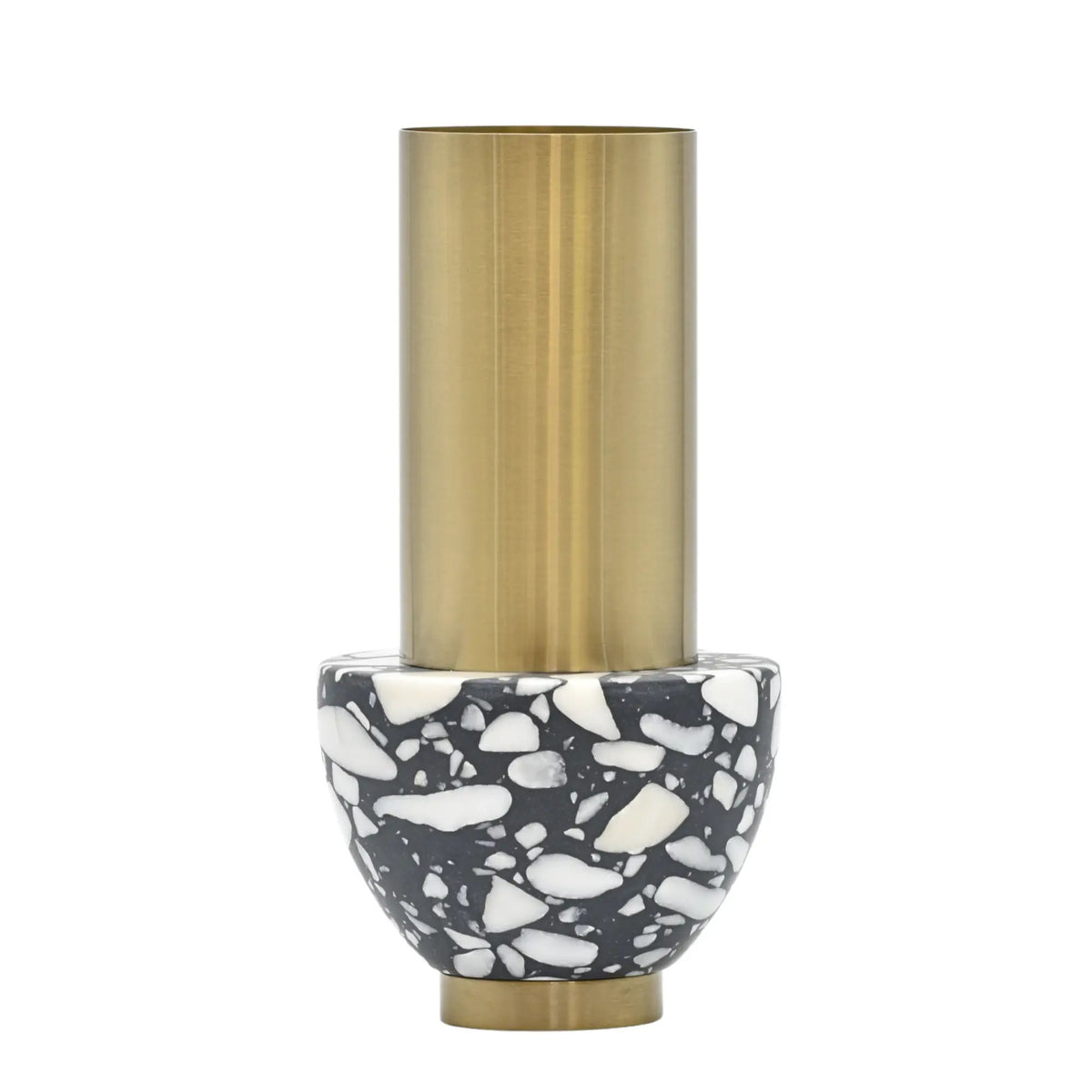 Edelstahlvase - mit Marmor - Runde Designervase Gebürstet Noble