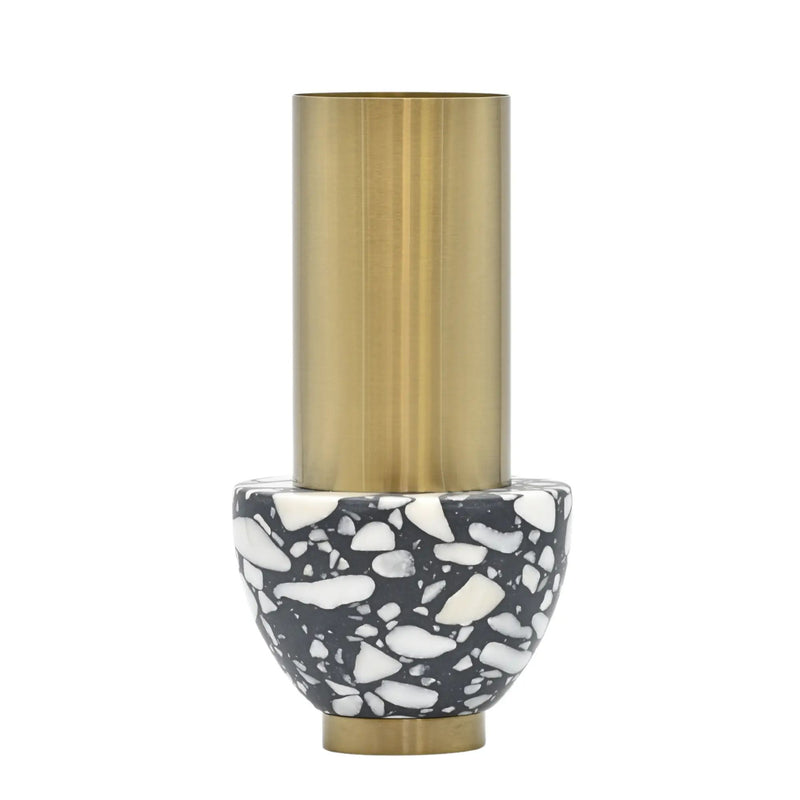 Edelstahlvase - mit Marmor - Runde Designervase Gebürstet Noble
