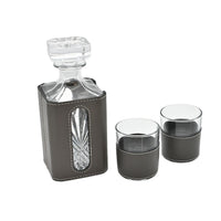 Whisky-Karaffen-Set - aus 3 Teilen mit Leder - Modernes Whiskyglas-Set Kunstlederumrandung Luxe