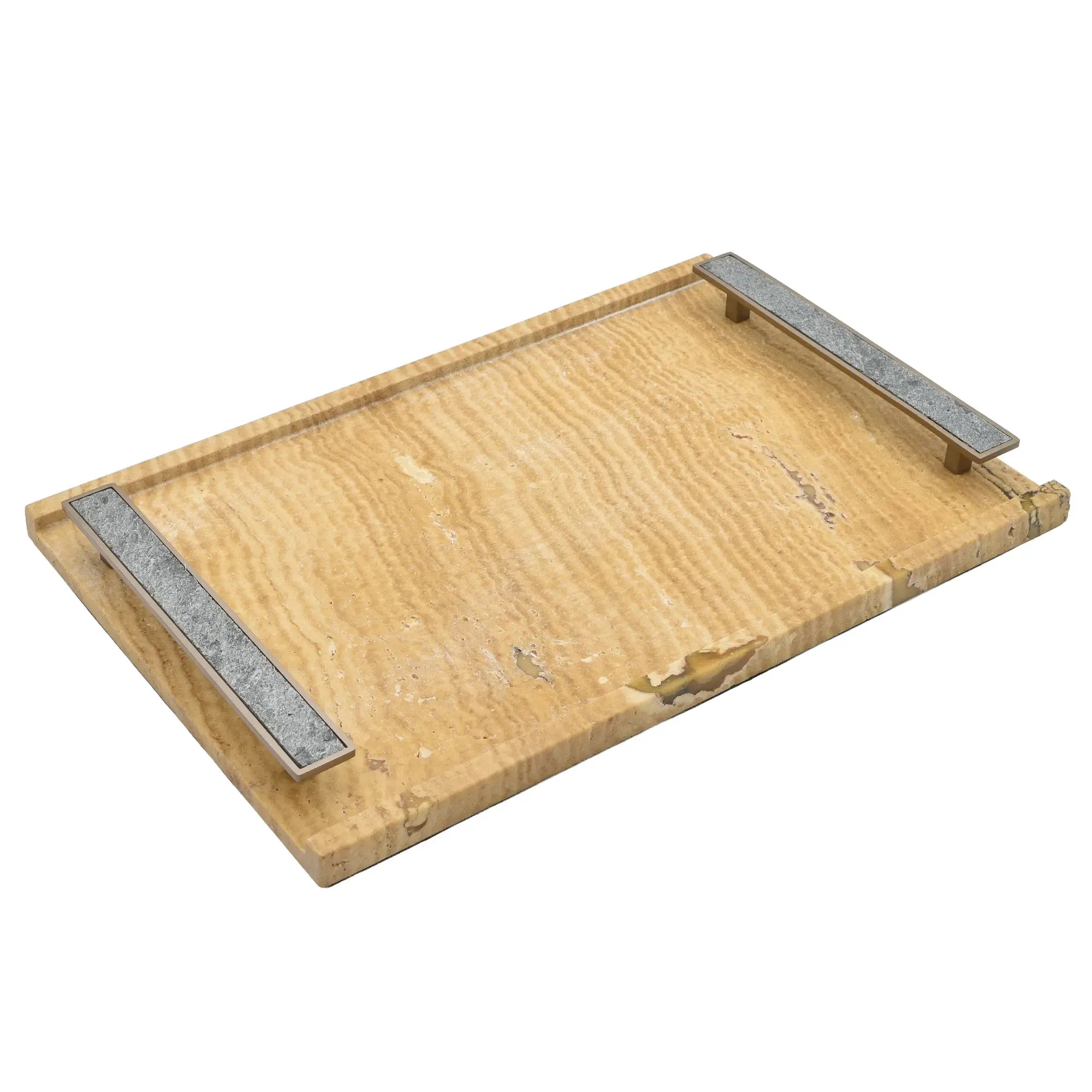 Tablett - Naturstein mit Metallgriffen - Serviertablett – Rechteckiges Marmortablett Servierplatte Aurea Nan