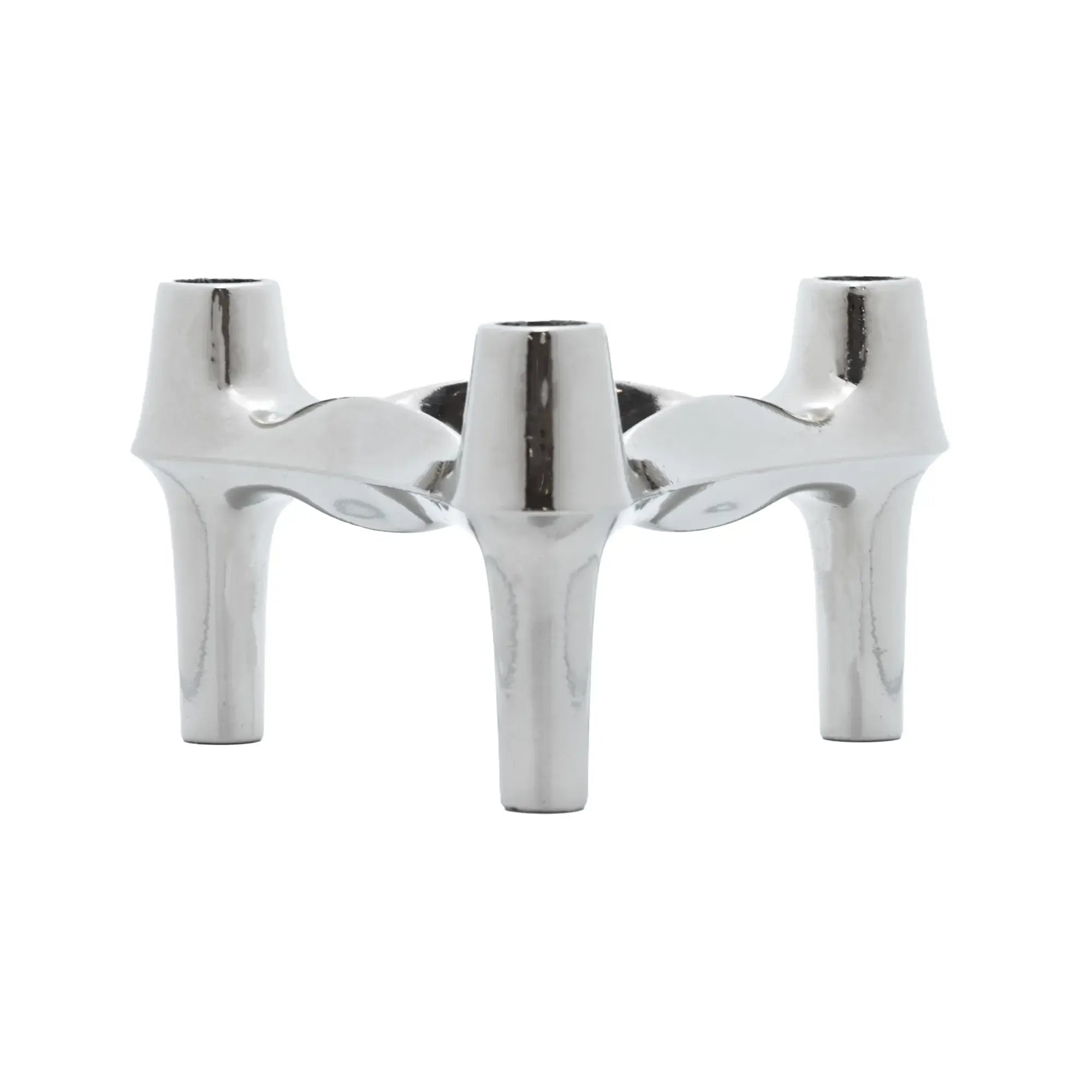 Kerzenständer - Modularer Kerzenhalter aus verchromtem Metallguss – Skulpturales Dreifach-Design Trinitas Silber