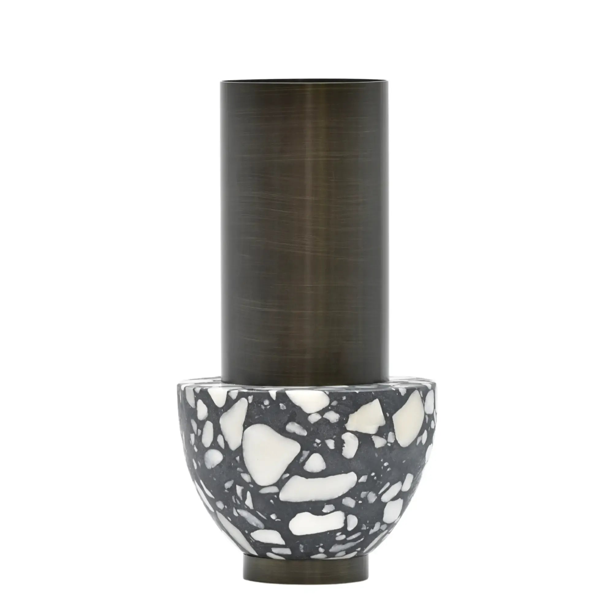 Edelstahlvase - mit Marmor - Runde Designervase Gebürstet Noble Schwarz