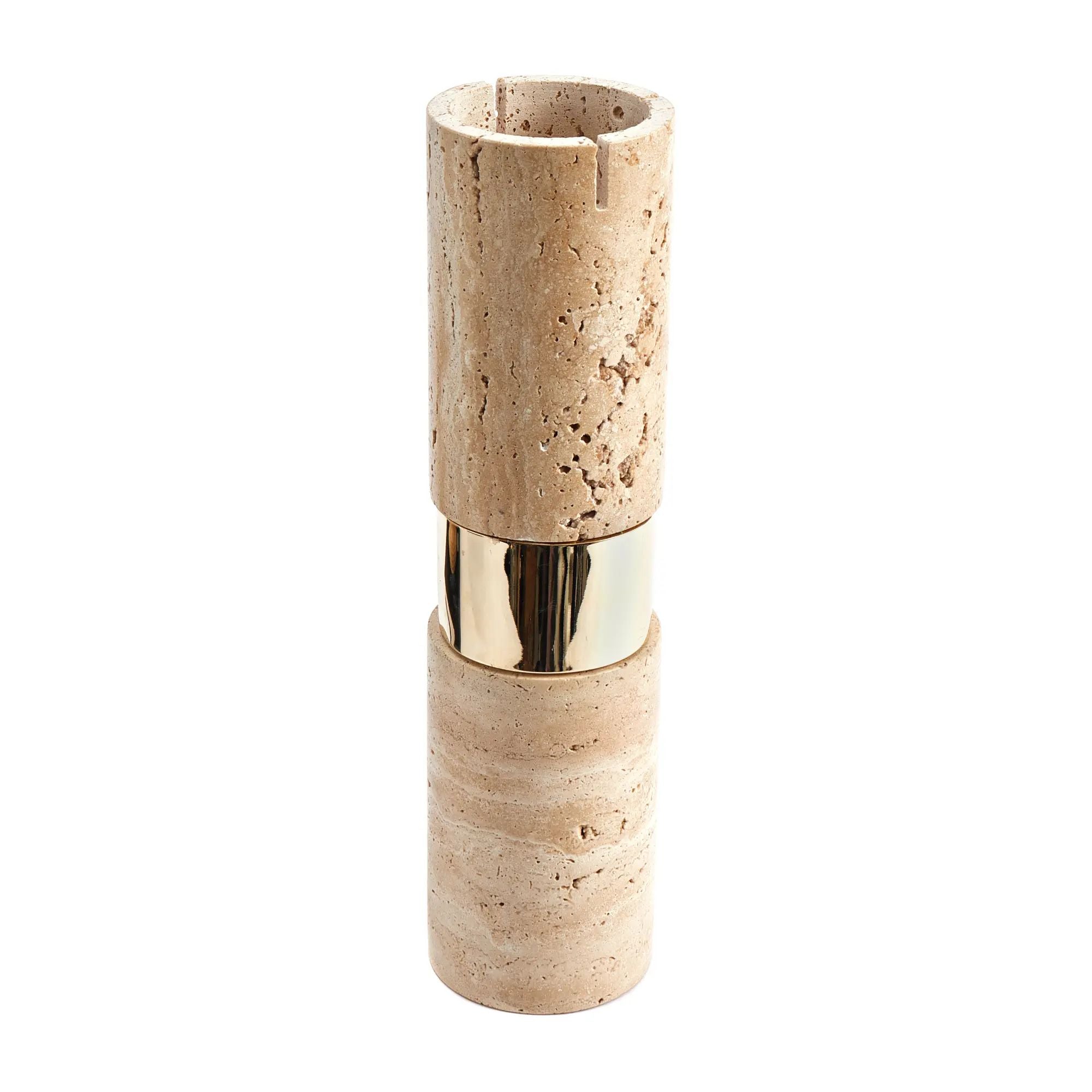Dekovase - mit Goldakzenten - Große Natursteinvase Travertin Designvase Argos Default Title