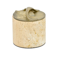 Aufbewahrungsbox - Schmuckdose aus Naturstein mit Messing-Deckel - Runde Design-Dose Aurea Travertina