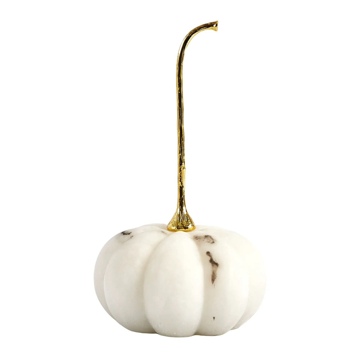Kürbisfigur - Skulptur Puristisch – Weißer Marmor mit vergoldetem Stiel – Kürbis Deko-Objekt Aurum Cucurbita
