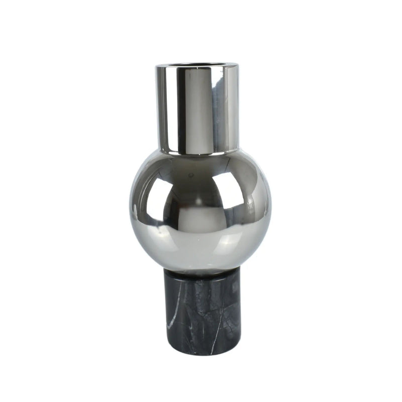 Vase - mit Marmorgestell - Runde Tischvase Edelstahlvase Fatroly