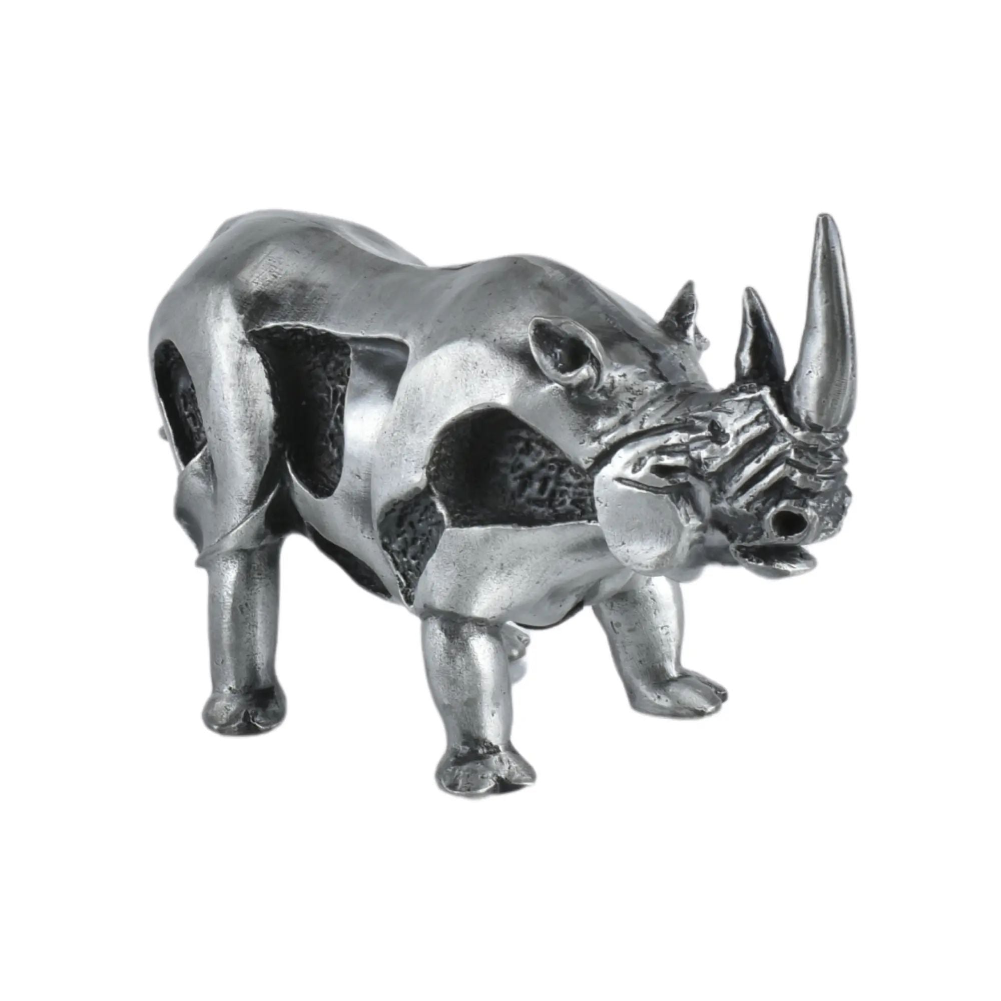Tierfigur - Nashorn - Edle Deko-Skulptur Design Deko-objekt Brass Guardian Silber
