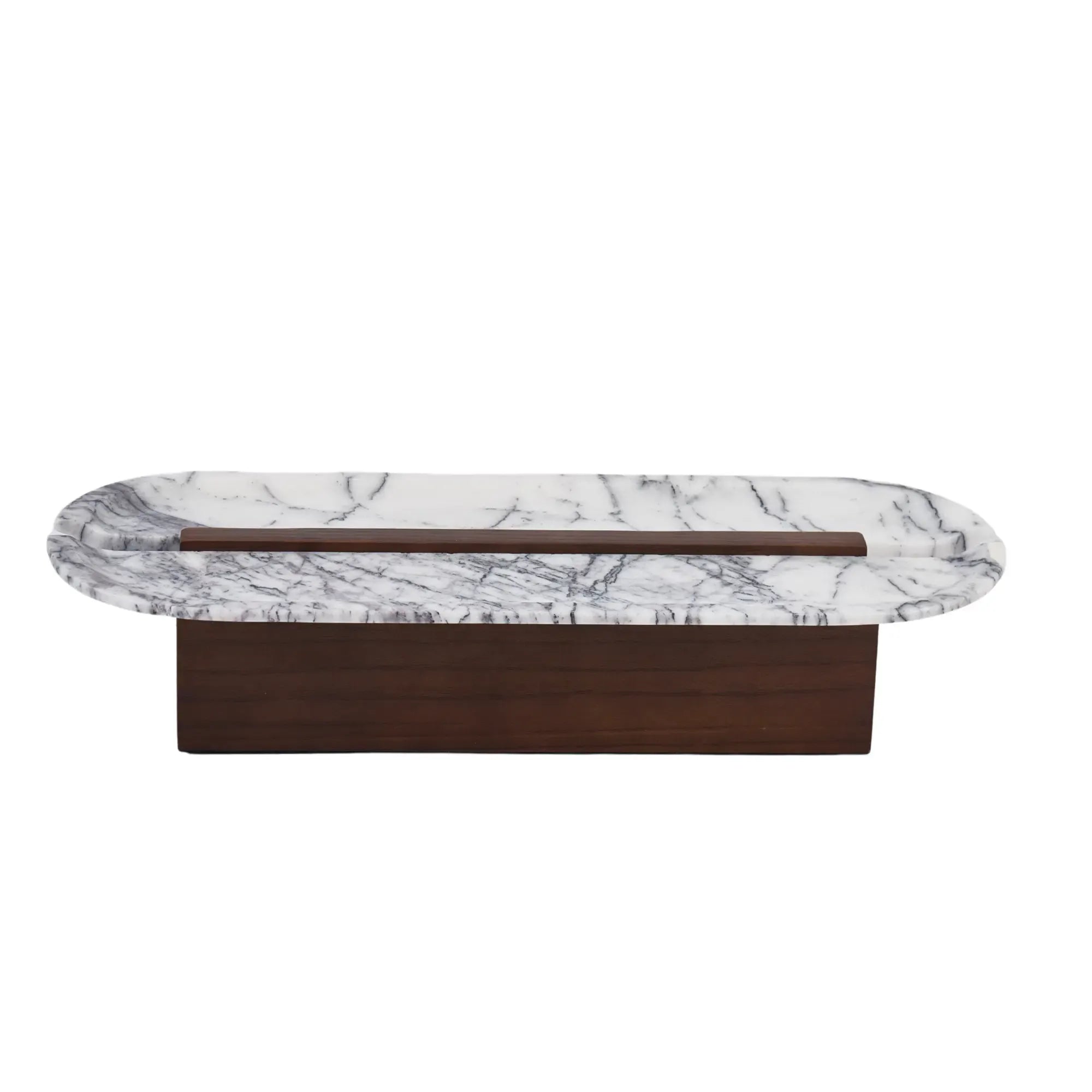 Marmorschale - auf Holzfuß - Design Dekoschale hochwertige Tischdeko Marbre Élégance Groß